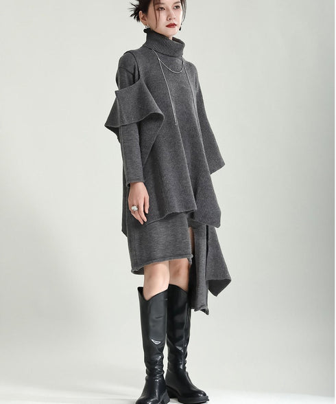 Slit Knit Dress & Poncho Co-ord